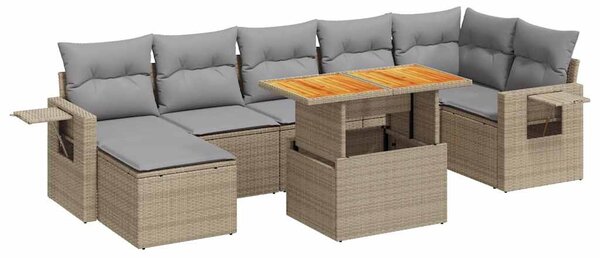 8 részes bézs polyrattan kerti ülőgarnitúra párnával