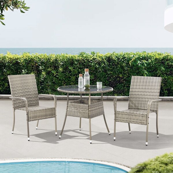 Juskys Yoro kerek rattan asztal Ø 80 cm - szürke