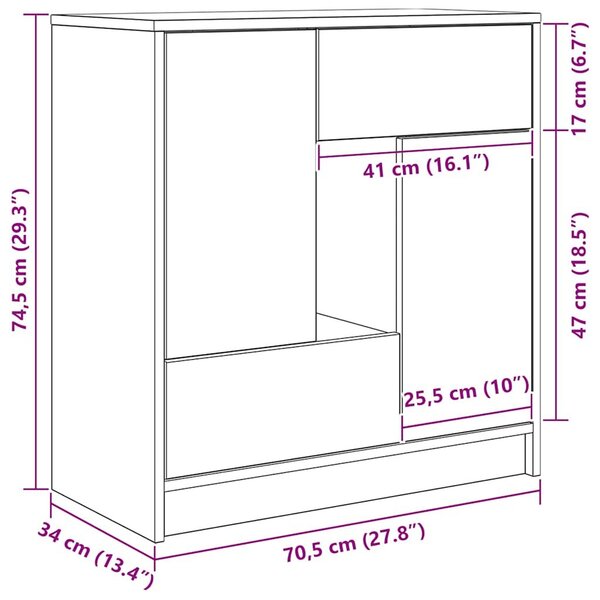 VidaXL szürke sonoma komód fiókokkal és ajtókkal 70,5x34x74,5 cm