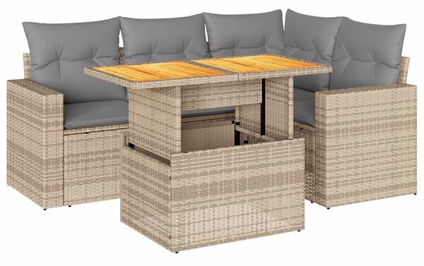 5 részes bézs polyrattan kerti ülőgarnitúra párnákkal