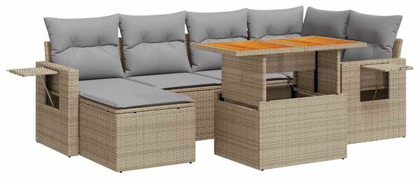 7 részes bézs polyrattan kerti ülőgarnitúra párnákkal