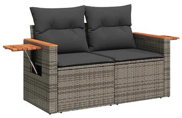 7 részes szürke polyrattan akácfa kerti ülőgarnitúra párnákkal