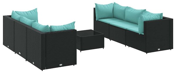 7 részes fekete polyrattan kerti ülőgarnitúra párnákkal
