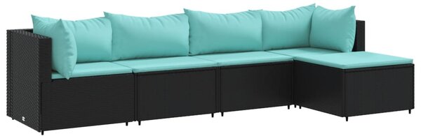 5 részes fekete polyrattan kerti ülőgarnitúra párnákkal