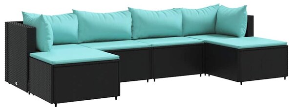 6 részes fekete polyrattan kerti ülőgarnitúra párnákkal