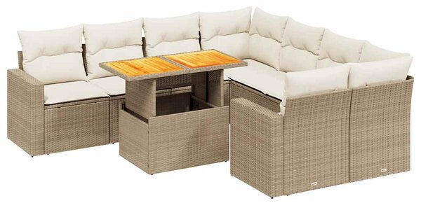 9 részes bézs polyrattan kerti ülőgarnitúra párnákkal