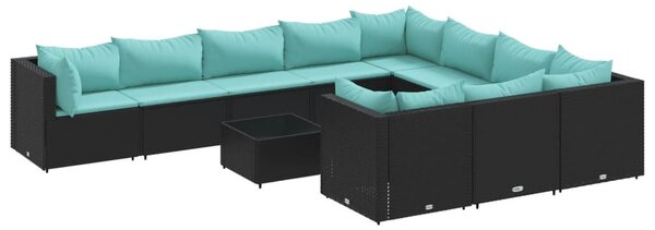 11 részes fekete polyrattan kerti ülőgarnitúra párnákkal