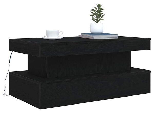VidaXL fekete tölgy dohányzóasztal LED-lámpákkal 90x50x40 cm