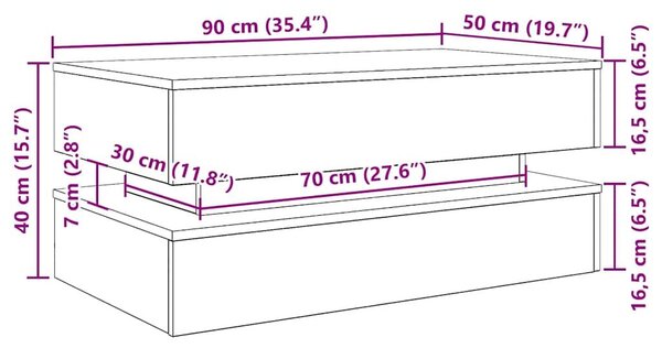 VidaXL fekete tölgy dohányzóasztal LED-lámpákkal 90x50x40 cm