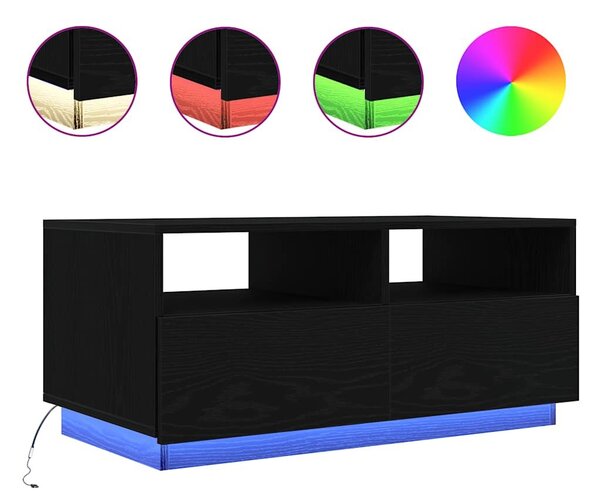 VidaXL fekete tölgyszínű dohányzóasztal LED-lámpákkal 90x49x40 cm