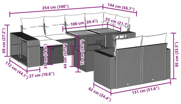 11 részes bézs polyrattan kerti ülőgarnitúra párnákkal
