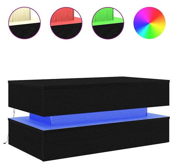 VidaXL fekete tölgy dohányzóasztal LED-lámpákkal 90x50x40 cm