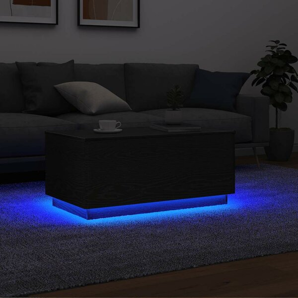 VidaXL fekete tölgyszínű dohányzóasztal LED-lámpákkal 90x49x40 cm