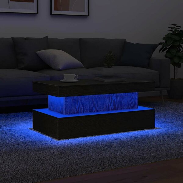 VidaXL fekete tölgy dohányzóasztal LED-lámpákkal 90x50x40 cm