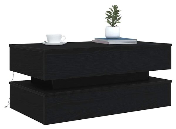 VidaXL fekete tölgy dohányzóasztal LED-lámpákkal 90x50x40 cm