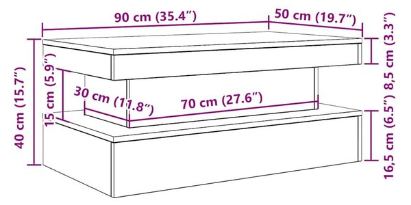 VidaXL fekete tölgy dohányzóasztal LED-lámpákkal 90x50x40 cm