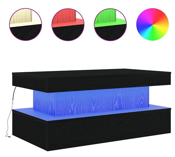 VidaXL fekete tölgy dohányzóasztal LED-lámpákkal 90x50x40 cm