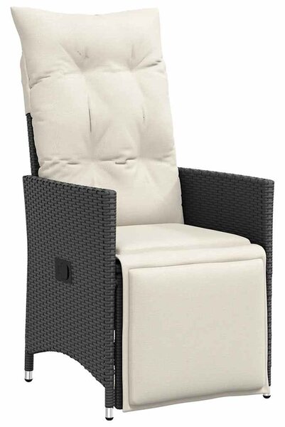 9 részes fekete polyrattan kerti étkezőgarnitúra párnákkal