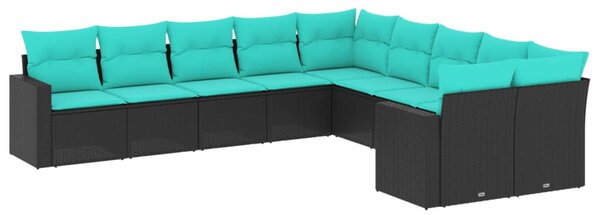 10 részes fekete polyrattan kerti ülőgarnitúra párnával