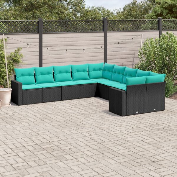 10 részes fekete polyrattan kerti ülőgarnitúra párnával