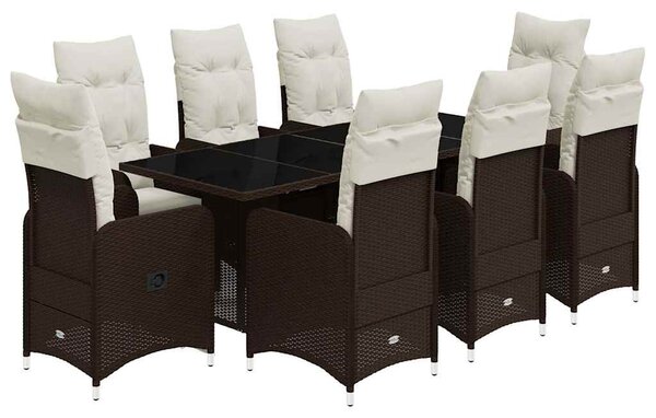 9 részes barna polyrattan kerti bisztrógarnitúra párnákkal
