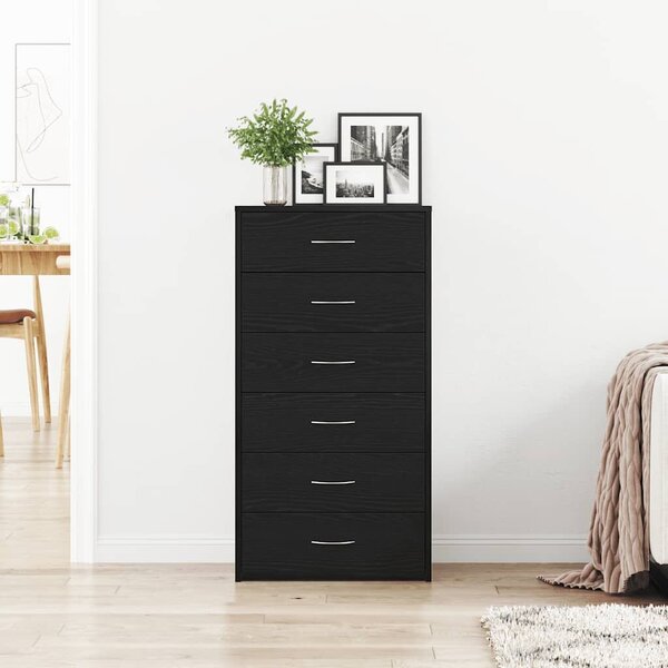 VidaXL fekete tölgy színű szerelt fa komód 6 fiókkal 50 x 34 x 96 cm