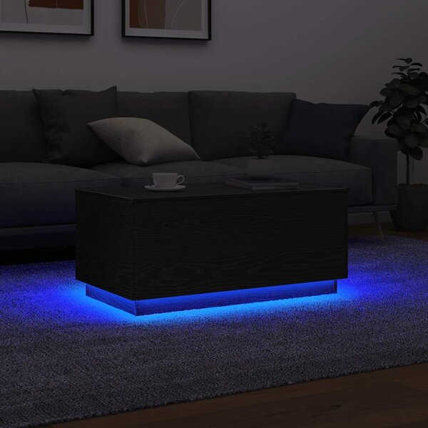 VidaXL fekete tölgy dohányzóasztal LED-lámpákkal 90x50x40 cm
