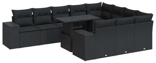 11 részes fekete polyrattan kerti ülőgarnitúra párnákkal