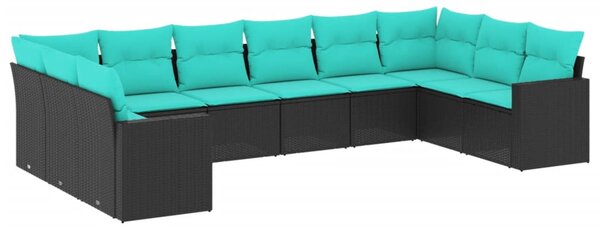 10 részes fekete polyrattan kerti ülőgarnitúra párnával