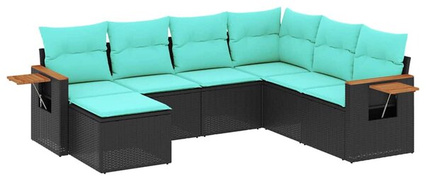 7 részes fekete polyrattan kerti ülőgarnitúra párnákkal
