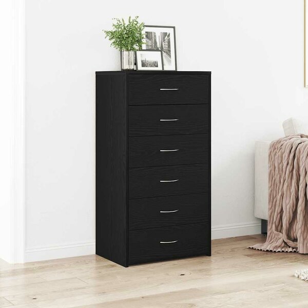 VidaXL fekete tölgy színű szerelt fa komód 6 fiókkal 50 x 34 x 96 cm