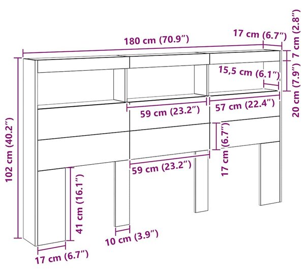 VidaXL antik fa áthidalószekrény LED-világítással 180 x 17 x 102 cm