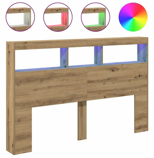 VidaXL kézműves tölgy áthidalószekrény LED-ekkel 160 x 17 x 102 cm