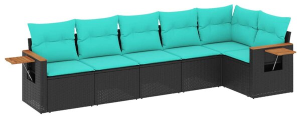 6 részes fekete polyrattan kerti ülőgarnitúra párnával
