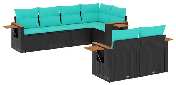 7 részes fekete polyrattan kerti ülőgarnitúra párnákkal