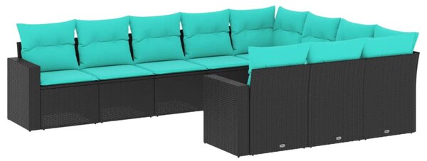 10 részes fekete polyrattan kerti ülőgarnitúra párnával