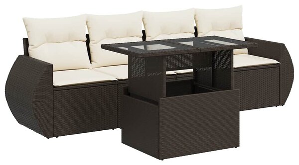 5 részes barna polyrattan kerti ülőgarnitúra párnával