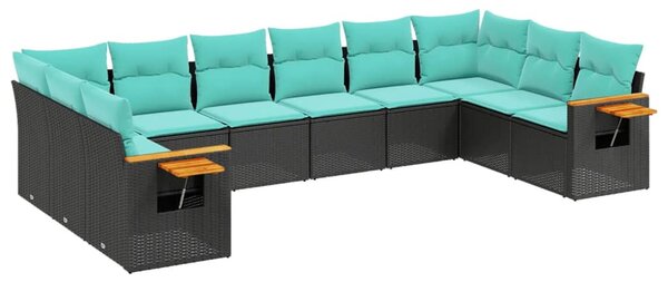 10 részes fekete polyrattan kerti ülőgarnitúra párnával
