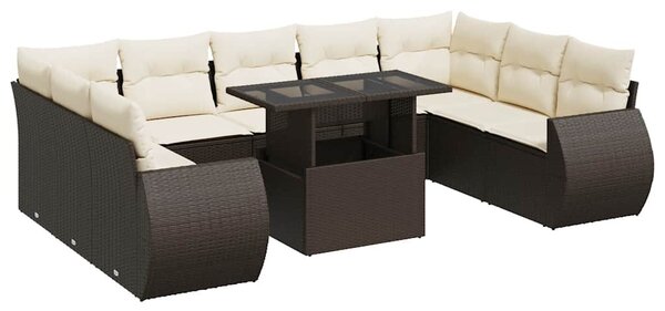 10 részes barna polyrattan kerti ülőgarnitúra párnákkal