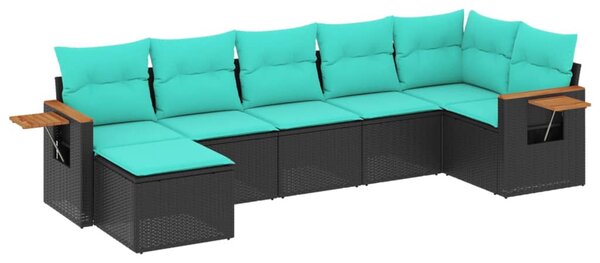 7 részes fekete polyrattan kerti ülőgarnitúra párnákkal