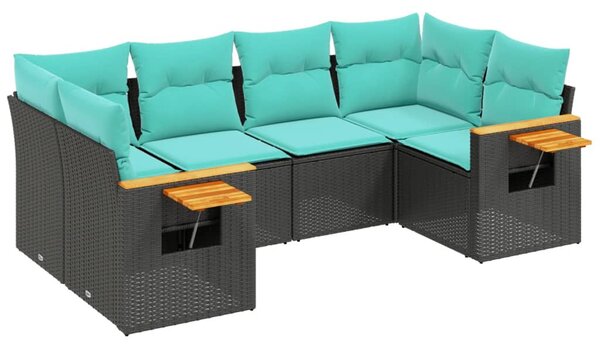 6 részes fekete polyrattan kerti ülőgarnitúra párnával