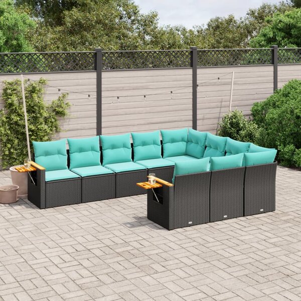 10 részes fekete polyrattan kerti ülőgarnitúra párnával