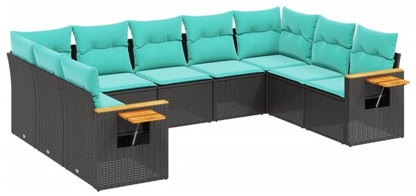 9 részes fekete polyrattan kerti ülőgarnitúra párnával