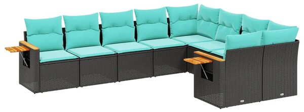 9 részes fekete polyrattan kerti ülőgarnitúra párnával