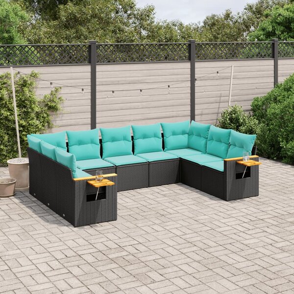 9 részes fekete polyrattan kerti ülőgarnitúra párnával