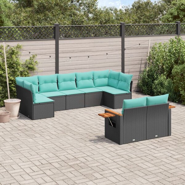 9 részes fekete polyrattan kerti ülőgarnitúra párnával