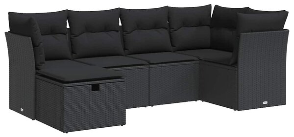 6 részes fekete polyrattan kerti ülőgarnitúra párnákkal