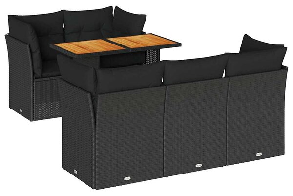 6 részes fekete polyrattan kerti ülőgarnitúra párnákkal