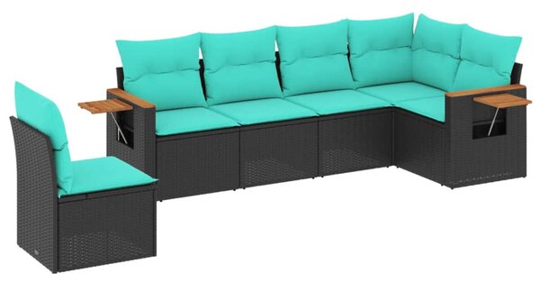 6 részes fekete polyrattan kerti ülőgarnitúra párnával