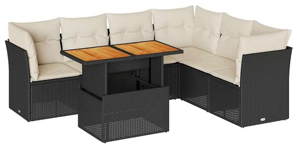 7 részes fekete polyrattan kerti ülőgarnitúra párnával